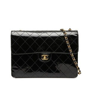 CHANEL Matelasse Coco Mark Chain Shoulder Bag in Black Patent Leather for Women